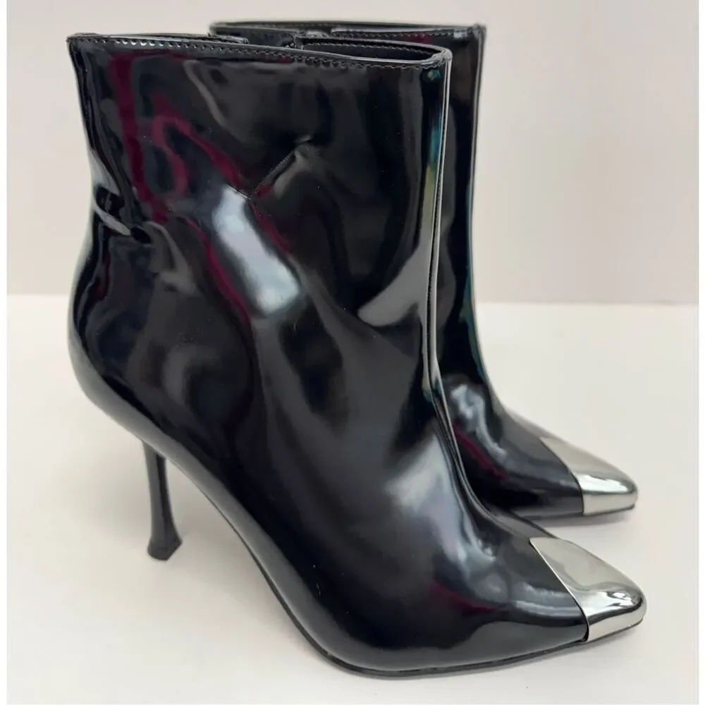 INC International Concepts Boots Size 5 Black Patent Pointed Toe‎ Stiletto Heels